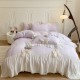 Korean solid color four-piece bed set, ultra-soft cotton quilt cover, non-slip sheets, lace pillowcases with bows Korean solid color four-piece bed set, ultra-soft cotton quilt cover, non-slip sheets, lace pillowcases with bows