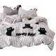 Cute cartoon washed cotton four-piece bed set, pure cotton quilt cover, children's three-piece fitted sheet set, type A Cute cartoon washed cotton four-piece bed set, pure cotton quilt cover, children's three-piece fitted sheet set, type A