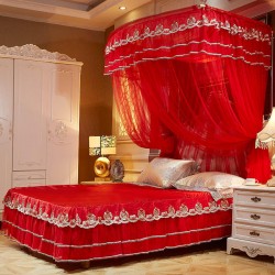 Red retractable mosquito net, 1.8m floor-standing bed with three doors, U-shaped bed curtains for newlyweds. Red retractable mosquito net, 1.8m floor-standing bed with three doors, U-shaped bed curtains for newlyweds.