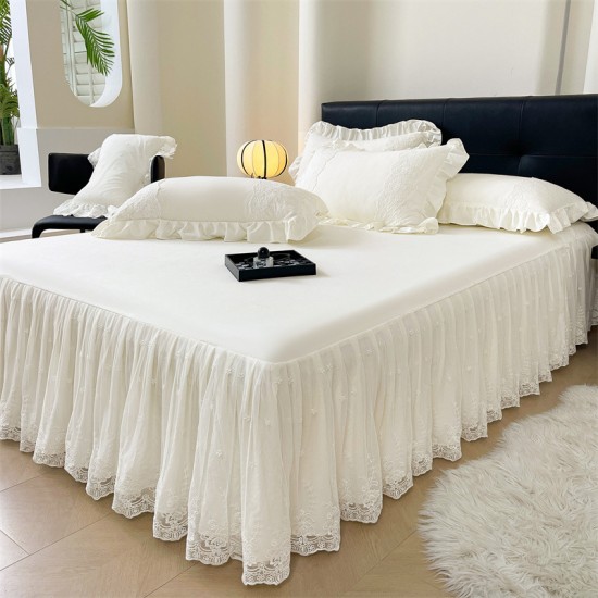 Princess bud washed cotton bed skirt, solid color bedspread, four-season Simmons mattress protector, single and double bedding Princess bud washed cotton bed skirt, solid color bedspread, four-season Simmons mattress protector, single and double bedding