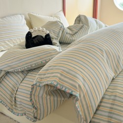 INS simple striped autumn and winter thick, warm pure cotton four-piece set, thickened cotton quilt cover, bed sheet Bedding INS simple striped autumn and winter thick, warm pure cotton four-piece set, thickened cotton quilt cover, bed sheet Bedding