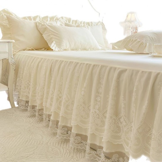 Summer solid color lace bed skirt, one-piece, French-style, high-end princess-style lace bedspread, thin, dust-proof and concealing Summer solid color lace bed skirt, one-piece, French-style, high-end princess-style lace bedspread, thin, dust-proof and concealing