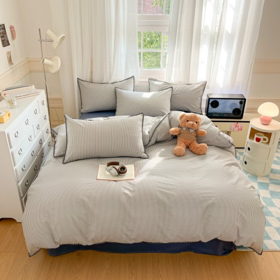 INS Nordic simple striped 100% cotton men's four-piece washed cotton set, soft cotton duvet cover, three-piece bed sheet set. INS Nordic simple striped 100% cotton men's four-piece washed cotton set, soft cotton duvet cover, three-piece bed sheet set.