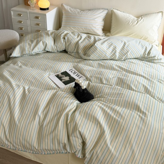 INS simple striped autumn and winter thick, warm pure cotton four-piece set, thickened cotton quilt cover, bed sheet Bedding INS simple striped autumn and winter thick, warm pure cotton four-piece set, thickened cotton quilt cover, bed sheet Bedding