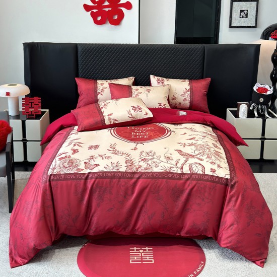 Chinese-style wedding four-piece set, red bed sheet and quilt cover, wedding bedding, wedding room wedding quilt fiber Chinese-style wedding four-piece set, red bed sheet and quilt cover, wedding bedding, wedding room wedding quilt fiber