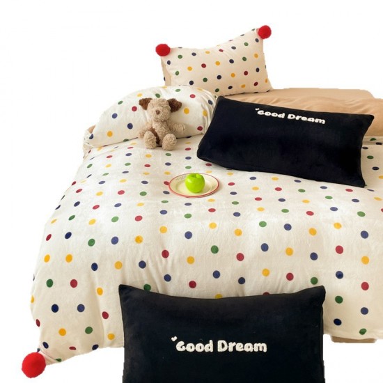 INS American-style autumn and winter thickened and warm milk fleece, girly fairy polka dot four-piece coral fleece set, 1.5m x 1.8m INS American-style autumn and winter thickened and warm milk fleece, girly fairy polka dot four-piece coral fleece set, 1.5m x 1.8m