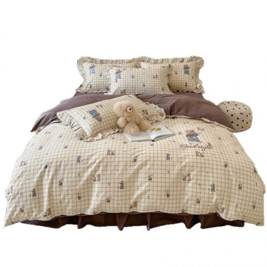 New Class A maternity and baby-grade four-piece set with cartoon yarn-dyed embroidery, 100% cotton bedding sheets, bed skirt, and quilt cover New Class A maternity and baby-grade four-piece set with cartoon yarn-dyed embroidery, 100% cotton bedding sheets, bed skirt, and quilt cover