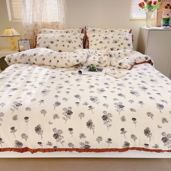 Infant and toddler Category A pure cotton gauze quilt cover, double-layered, pure cotton crinkle yarn, children's and kindergarten lace quilt cover Infant and toddler Category A pure cotton gauze quilt cover, double-layered, pure cotton crinkle yarn, children's and kindergarten lace quilt cover