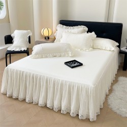 Princess bud washed cotton bed skirt, solid color bedspread, four-season Simmons mattress protector, single and double bedding Princess bud washed cotton bed skirt, solid color bedspread, four-season Simmons mattress protector, single and double bedding