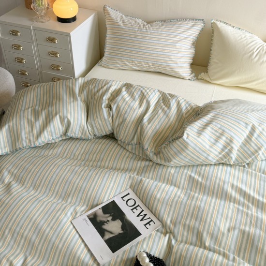 INS simple striped autumn and winter thick, warm pure cotton four-piece set, thickened cotton quilt cover, bed sheet Bedding INS simple striped autumn and winter thick, warm pure cotton four-piece set, thickened cotton quilt cover, bed sheet Bedding