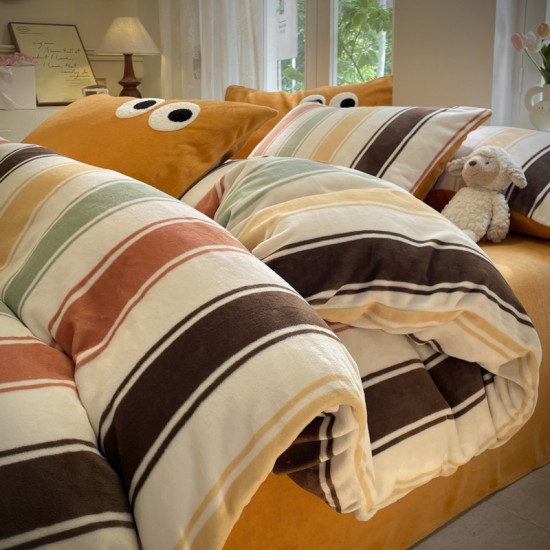 Winter milk fleece four-piece bedding set, plush, thickened coral fleece, Flannel blue duvet cover, winter three-piece set