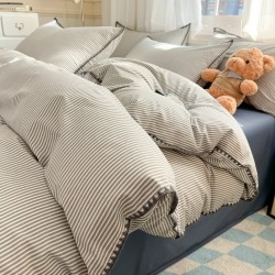 INS Nordic simple striped 100% cotton men's four-piece washed cotton set, soft cotton duvet cover, three-piece bed sheet set. INS Nordic simple striped 100% cotton men's four-piece washed cotton set, soft cotton duvet cover, three-piece bed sheet set.