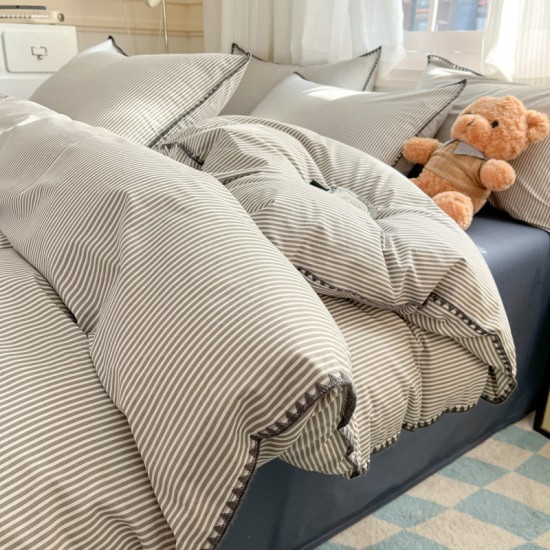 INS Nordic simple striped 100% cotton men's four-piece washed cotton set, soft cotton duvet cover, three-piece bed sheet set. INS Nordic simple striped 100% cotton men's four-piece washed cotton set, soft cotton duvet cover, three-piece bed sheet set.