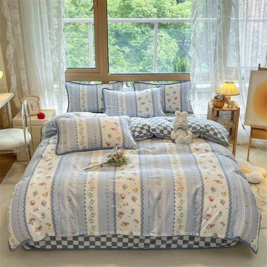AB-faced pure cotton plush single-piece quilt cover, coral fleece winter single-sided fleece, milk fleece quilt cover and sheets wholesale AB-faced pure cotton plush single-piece quilt cover, coral fleece winter single-sided fleece, milk fleece quilt cover and sheets wholesale
