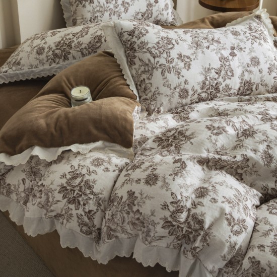 2025 autumn/winter new cotton and fleece double-layer yarn thickened milk fleece four-piece set, Korean princess-style sheets 2025 autumn/winter new cotton and fleece double-layer yarn thickened milk fleece four-piece set, Korean princess-style sheets