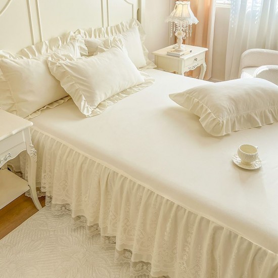 Summer solid color lace bed skirt, one-piece, French-style, high-end princess-style lace bedspread, thin, dust-proof and concealing Summer solid color lace bed skirt, one-piece, French-style, high-end princess-style lace bedspread, thin, dust-proof and concealing
