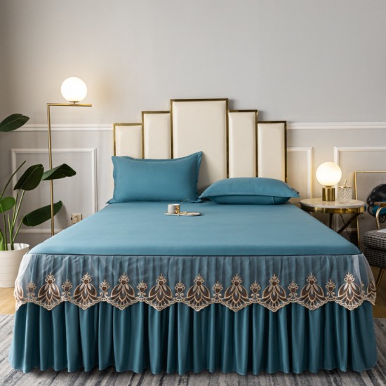 Summer ice silk embroidered fitted sheet, 2024 new Simmons mattress protector, non-slip and dustproof, full-cover mattress cover