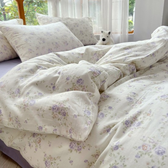 Class A mother and baby four-piece cotton double-layer yarn set, 100% cotton duvet cover and three-piece sheet set for autumn and winter, a fresh and elegant look Class A mother and baby four-piece cotton double-layer yarn set, 100% cotton duvet cover and three-piece sheet set for autumn and winter, a fresh and elegant look