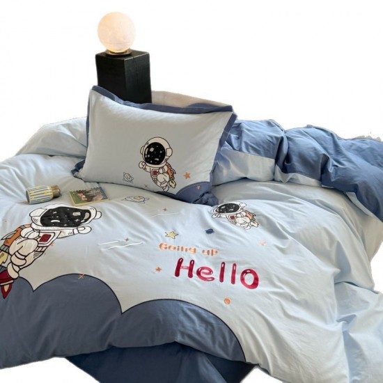 INS children's boys' four-piece cotton bedding set with astronaut cartoon 100, three-piece cotton sheet and quilt cover set INS children's boys' four-piece cotton bedding set with astronaut cartoon 100, three-piece cotton sheet and quilt cover set