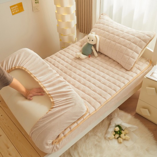 Student dormitory fitted sheet, 90x190mm, single fitted sheet, thickened milk coral fleece Thin mattress protector Student dormitory fitted sheet, 90x190mm, single fitted sheet, thickened milk coral fleece Thin mattress protector