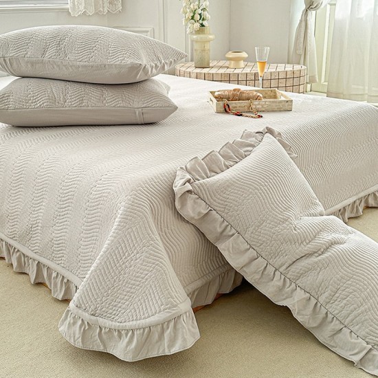 Free shipping on Korean double-sided washed cotton and linen bed cover, three-piece lace white quilted, non-slip bed sheet set for spring and summer. Free shipping on Korean double-sided washed cotton and linen bed cover, three-piece lace white quilted, non-slip bed sheet set for spring and summer.