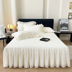 Princess bud washed cotton bed skirt, solid color bedspread, four-season Simmons mattress protector, single and double bedding Princess bud washed cotton bed skirt, solid color bedspread, four-season Simmons mattress protector, single and double bedding