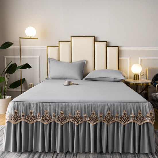 Summer ice silk embroidered fitted sheet, 2024 new Simmons mattress protector, non-slip and dustproof, full-cover mattress cover