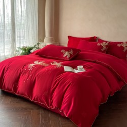 High-end Chinese wedding four-piece set, bright red, washed cotton quilt cover, wedding quilt, newlyweds' dowry bedding High-end Chinese wedding four-piece set, bright red, washed cotton quilt cover, wedding quilt, newlyweds' dowry bedding