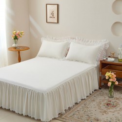 White cotton bedspread, bed skirt, single, non-slip ruffled cotton sheet, 1.8x2x2.2m, fitted sheet protector. White cotton bedspread, bed skirt, single, non-slip ruffled cotton sheet, 1.8x2x2.2m, fitted sheet protector.