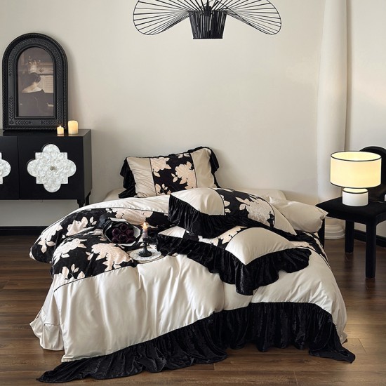 High-end, niche-style, printed, brushed cotton four-piece set, pure cotton autumn and winter thickened duvet cover and bedding High-end, niche-style, printed, brushed cotton four-piece set, pure cotton autumn and winter thickened duvet cover and bedding