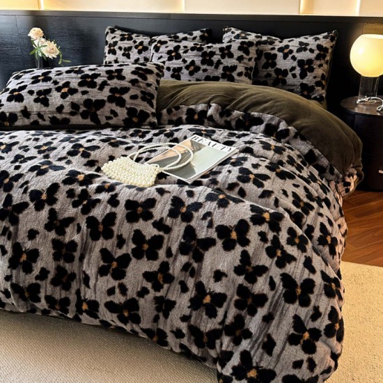 Winter rabbit fur four-piece set, Class A milk velvet sheets, duvet cover, southern Three-piece flannel bedding set with coral fleece