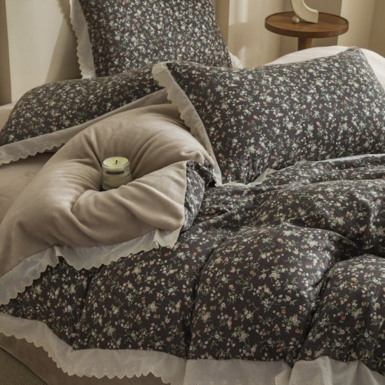 2025 autumn/winter new cotton and fleece double-layer yarn thickened milk fleece four-piece set, Korean princess-style sheets 2025 autumn/winter new cotton and fleece double-layer yarn thickened milk fleece four-piece set, Korean princess-style sheets