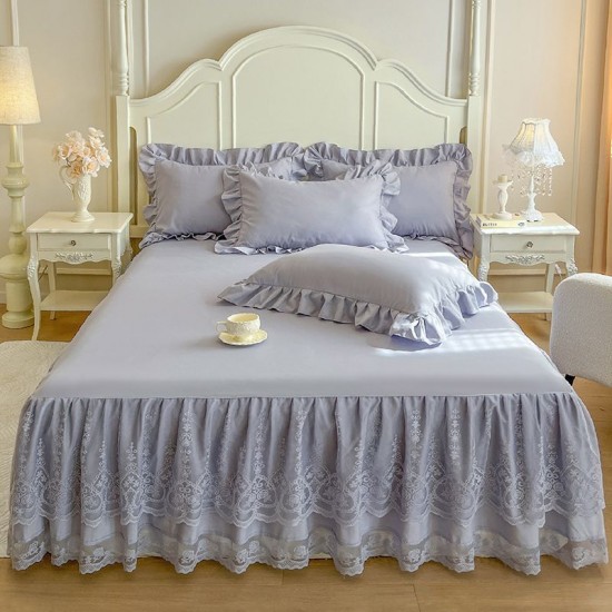 Summer solid color lace bed skirt, one-piece, French-style, high-end princess-style lace bedspread, thin, dust-proof and concealing Summer solid color lace bed skirt, one-piece, French-style, high-end princess-style lace bedspread, thin, dust-proof and concealing