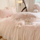 Korean solid color four-piece bed set, ultra-soft cotton quilt cover, non-slip sheets, lace pillowcases with bows Korean solid color four-piece bed set, ultra-soft cotton quilt cover, non-slip sheets, lace pillowcases with bows