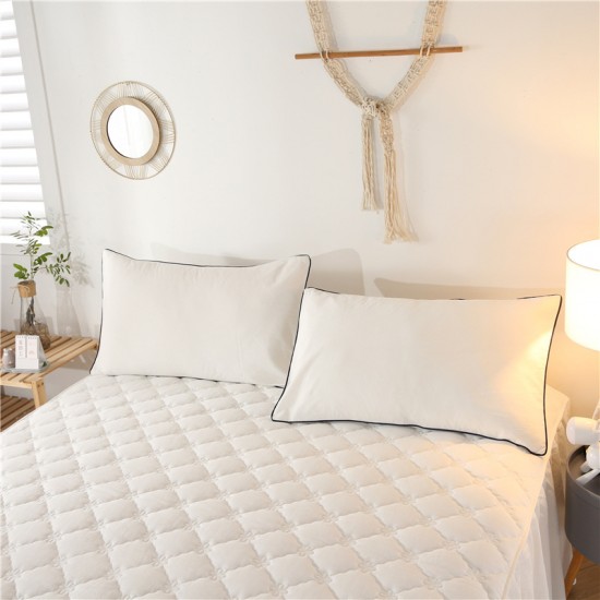 Simple all-cotton bed skirt, single bed cover, pure cotton non-slip three-piece Simmons mattress protector set (1) 5m 1.8m bed for all seasons