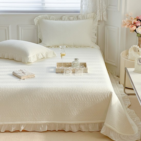 Free shipping on Korean double-sided washed cotton and linen bed cover, three-piece lace white quilted, non-slip bed sheet set for spring and summer. Free shipping on Korean double-sided washed cotton and linen bed cover, three-piece lace white quilted, non-slip bed sheet set for spring and summer.