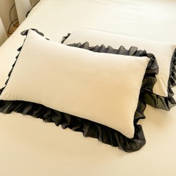 French fiber four-piece bed set, Hepburn-style, skin-friendly cotton bedspread, lace quilt cover, four-season use French fiber four-piece bed set, Hepburn-style, skin-friendly cotton bedspread, lace quilt cover, four-season use