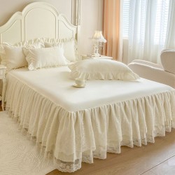 Summer solid color lace bed skirt, one-piece, French-style, high-end princess-style lace bedspread, thin, dust-proof and concealing Summer solid color lace bed skirt, one-piece, French-style, high-end princess-style lace bedspread, thin, dust-proof and concealing