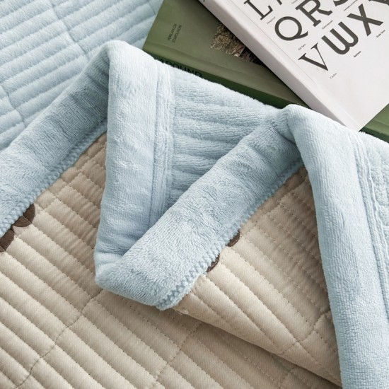 Princess style milk velvet three-piece set, thickened quilted bed sheet, four-season warm mattress cover, kang blanket.