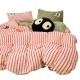INS dopamine striped milk velvet four-piece set, thickened winter French coral fleece duvet cover, plush bed sheet three-piece set.