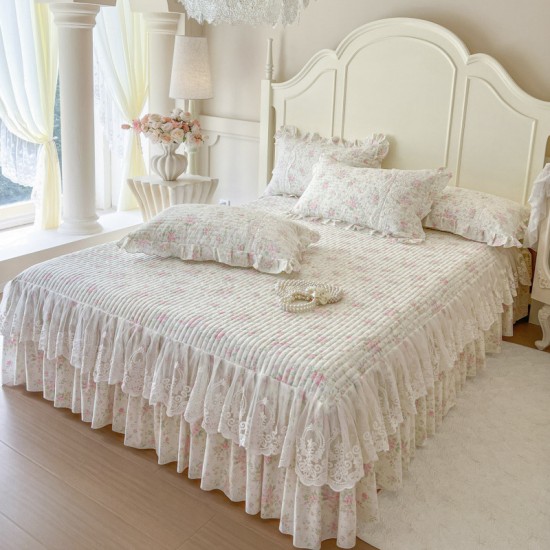 Cotton bed skirt, 2025 new four-piece set with quilted cotton trim and fresh floral print for all seasons Cotton bed skirt, 2025 new four-piece set with quilted cotton trim and fresh floral print for all seasons