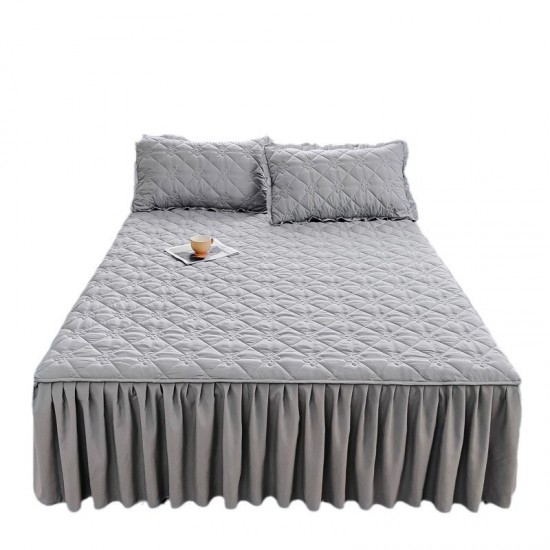 Washed cotton bed skirt, single solid color quilted dust cover, 1.5m x 1.8m sheet, non-slip fitted sheet