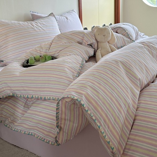 INS simple striped autumn and winter thick, warm pure cotton four-piece set, thickened cotton quilt cover, bed sheet Bedding INS simple striped autumn and winter thick, warm pure cotton four-piece set, thickened cotton quilt cover, bed sheet Bedding