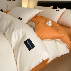 Light luxury satin jacquard four-piece set, 2024 new orange-orange duvet cover. Light luxury satin jacquard four-piece set, 2024 new orange-orange duvet cover.