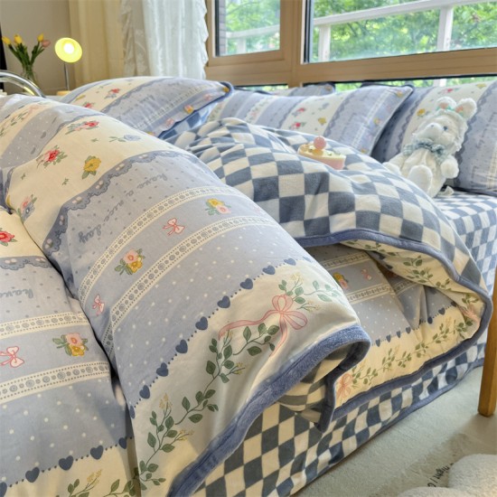 AB-faced pure cotton plush single-piece quilt cover, coral fleece winter single-sided fleece, milk fleece quilt cover and sheets wholesale AB-faced pure cotton plush single-piece quilt cover, coral fleece winter single-sided fleece, milk fleece quilt cover and sheets wholesale