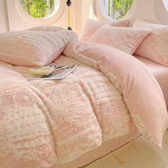 Thick rabbit fur plush milk fleece four-piece bed set, 2024 new coral fleece winter double-sided fleece quilt cover and sheets Thick rabbit fur plush milk fleece four-piece bed set, 2024 new coral fleece winter double-sided fleece quilt cover and sheets