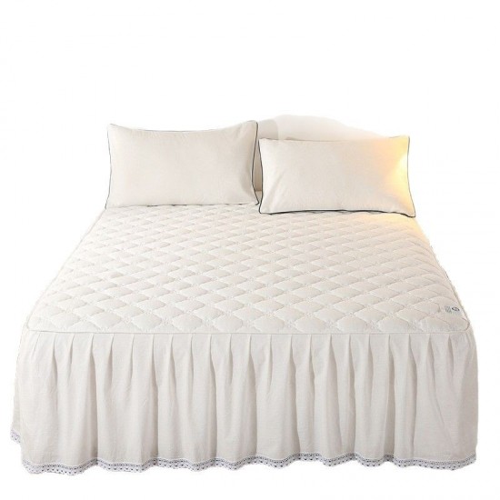 Simple all-cotton bed skirt, single bed cover, pure cotton non-slip three-piece Simmons mattress protector set (1) 5m 1.8m bed for all seasons