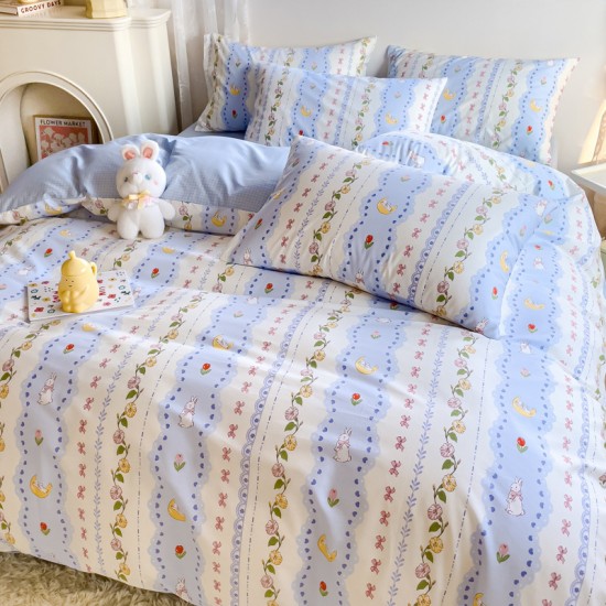 INS pure cotton four-piece set, 100% cotton bed sheet, internet celebrity duvet cover, student dormitory three-piece set, pastoral style bed