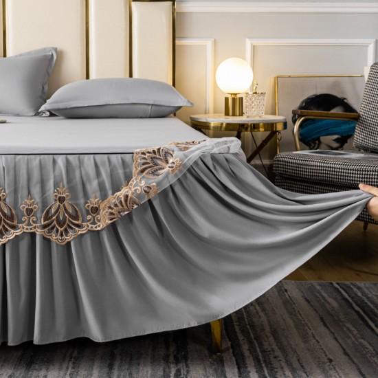 Summer ice silk embroidered fitted sheet, 2024 new Simmons mattress protector, non-slip and dustproof, full-cover mattress cover