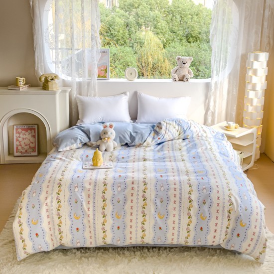 INS pure cotton four-piece set, 100% cotton bed sheet, internet celebrity duvet cover, student dormitory three-piece set, pastoral style bed